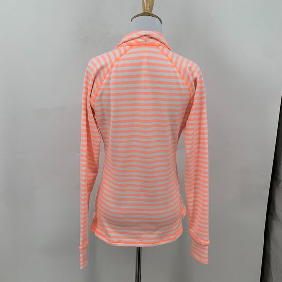 Lucy Activewear 1/4 Zip Top Women S Neon Peach Stripe Pockets Stretch Thumbholes - Picture 7 of 13